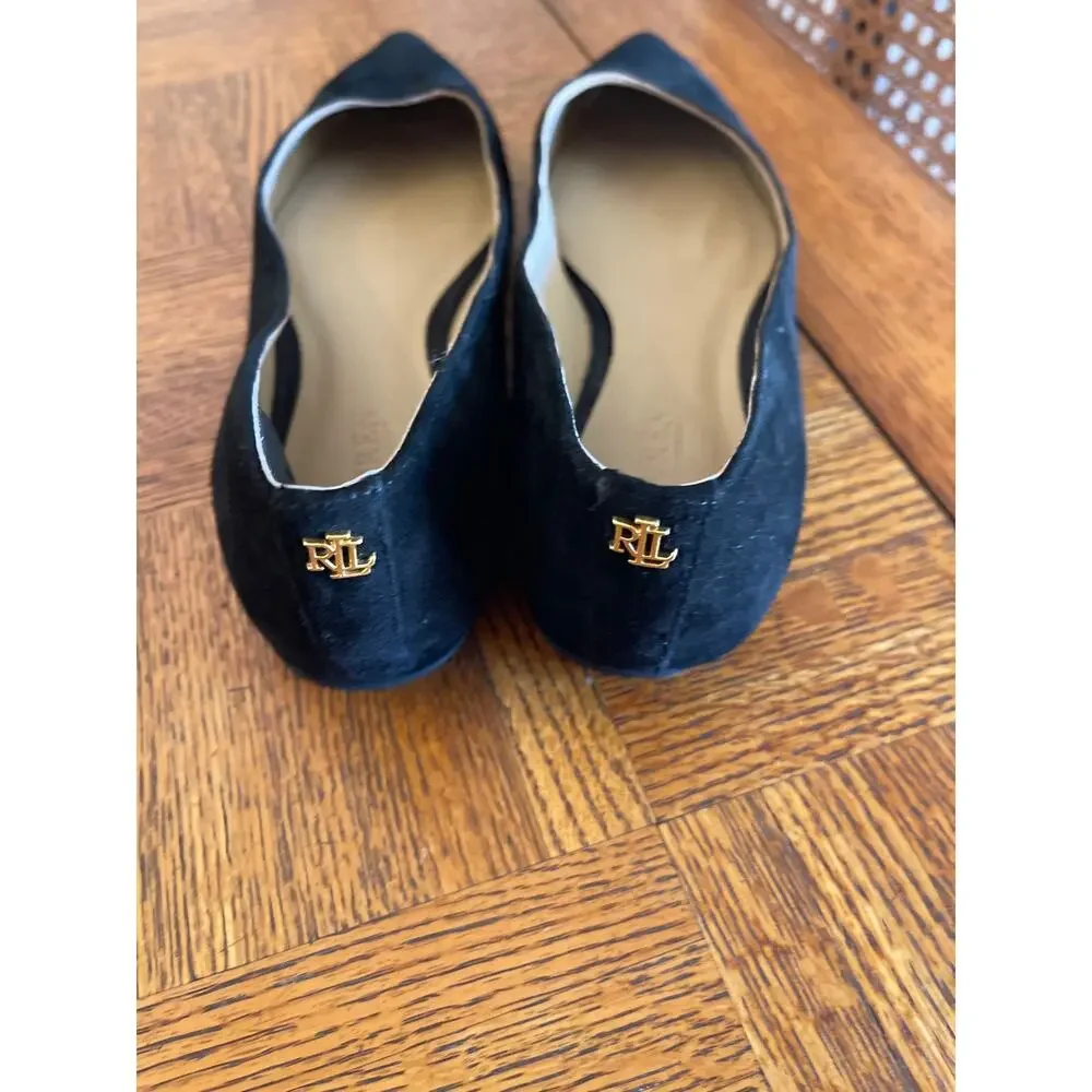 Lauren Ralph Lauren black pointed-toe suede flats size 7.5